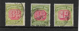 AUSTRALIA 1938 - 1946 POSTAGE DUES 3d Type B, 4d Type A, 1d Type C SG D115, D116, D120 FINE USED Cat £31.80 - Portomarken