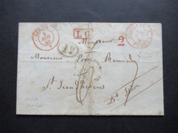 Schweiz 8.11.1843 4x Rote Stempel Geneve / Ra1 LG / K2 Suisse 1 Fernex Und Nummer 2 Nach St. Jean D'Herens - ...-1845 Préphilatélie