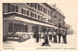 74-BONNEVILLE- HOSTELLERIE DU FAUCIGNY- DEPART DE SKIEURS - Bonneville