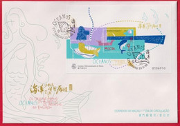 FDC-Carte Maximum #1998-Macao-Macau # Oceanos Année De La MerYear Of The Sea-baleine-Whale-baleiaBloc -bloc.sheet - FDC