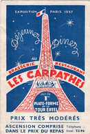 BRASSERIE RESTAURANT : LES CARPATHES Sur La 1ère Plate-forme De La TOUR EIFFEL - Advertising