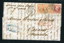 Rare Lettre En Double Port Du Havre Pour Caracas ( Vénézuela 1865 ) Avec Les N° 23 & 24 - 1862 Napoleon III
