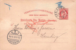 NORWAY - BREVKORT 10Ö 1892 CHRISTIANIA > HAMBURG/DE  / GR164 - Postal Stationery