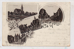 4180 GOCH, Lithographie 1898, Vossstrasse, Marktplatz, Pfarrkirche, Steinthor - Goch