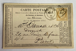 CARTE PRÉCURSEUR De ST QUENTIN Pour PARIS Avec Cachet J.DARRASSE &Cie Et Affranchissement Type Cérès De Décembre 1875 - Vorläufer