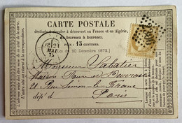 CARTE PRÉCURSEUR De MELUN Pour PARIS Avec Affranchissement Type Cérès De Mai 1875 - Cartes Précurseurs