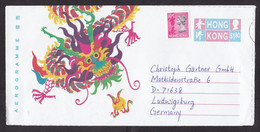 Hong Kong: Stationery Aerogramme To Germany, Extra Stamp, Queen, Dragon, Air Letter (inner Page Removed) - Lettres & Documents