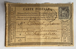 CARTE PRÉCURSEUR De JUSSEY Pour CHAMPLITTE Avec Affranchissement Type Sage De Mars 1878 - Vorläufer