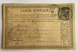 CARTE PRÉCURSEUR De LANGRES Pour CHAMPLITTE Avec Affranchissement Type Sage De Septembre 1877 - Cartes Précurseurs