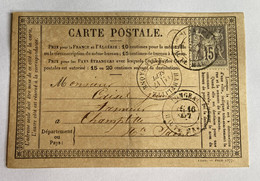 CARTE PRÉCURSEUR De LONGEAU Pour CHAMPLITTE Avec Affranchissement Type Sage De 1877 - Cartes Précurseurs