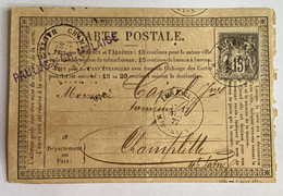 CARTE PRÉCURSEUR De LUNEVILLE Pour CHAMPLITTE Avec Affranchissement Type Sage De 1877 - Vorläufer