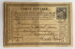 CARTE PRÉCURSEUR Pour CHAMPLITTE Avec Affranchissement Type Sage De 1878 - Precursor Cards