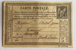 CARTE PRÉCURSEUR Pour CHAMPLITTE Avec Affranchissement Type Sage De 1878 - Vorläufer