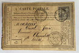 CARTE PRÉCURSEUR Pour CHAMPLITTE Avec Affranchissement Type Sage De 1878 - Voorloper Kaarten