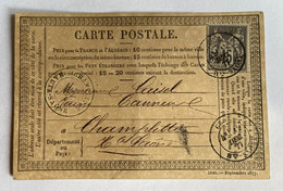CARTE PRÉCURSEUR De GRAY Pour CHAMPLITTE Avec Affranchissement Type Sage De 1877 - Cartes Précurseurs