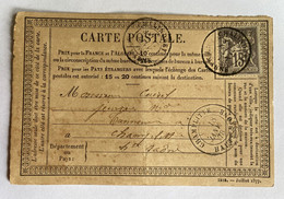 CARTE PRÉCURSEUR Pour CHAMPLITTE Avec Affranchissement Type Sage De 1878 - Vorläufer