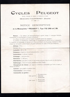 BEAULIEU VALENTIGNEY (Doubs) - Notice De La Motocyclette Peugeot Type 112 - Cycles PEUGEOT - 1937 - Unclassified