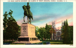 South Carolina Columbia Wade Hampton Monument And Glimpse Of Trinity Episcopal Church - Columbia