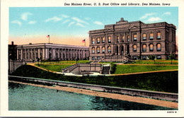 Iowa Des Moines Post Office Library Along Des Moines River Curteich - Des Moines