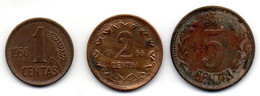 LITHUANIA, Set Of Three Coins 1, 2, 5 Centai, Bronze, Year 1936, KM #79, 80, 81 - Lituania
