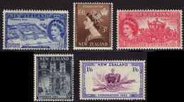 NOUVELLE-ZELANDE NEW ZEALAND 318 à 322 **/* MNH/MH 1953 Coronation Elizabeth II London Londres Couronnement Elisabeth II - Unused Stamps