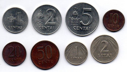 LITHUANIA, Set Of Eight 1,2,5,10,20,50 Centu,1,2 Litai, Bronze,Aluminum,Nickel, Year 1991, KM #85,86,87,88,89,90,91,92 - Lituania