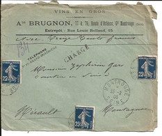 BRUGNON -  MONTROUGE A MONTAGNAC -   3 Timbres SEMEUSE - 1877-1920: Semi-moderne Periode
