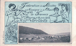 Les Verrières NE, Réunion Des Sociétés De Musique Et De Chant Du Val De Travers (23.6.1912) - Les Verrières