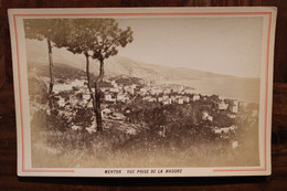 Carte Photo 1890's Menton Vue De La Madone Photographie TIRAGE SUR PAPIER ALBUMINÉ SUPPORT CARTON Cabinet CDC - Places