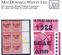 Ireland 1922-23 Thom Saorstat 1d Var. "Accent Inserted By Hand" R15/12 In A Marginal Block Of 6 Mint Unmounted - Neufs