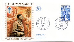 FDC Soie --1971 --Hommage Au Général DE GAULLE    ...cachet  LILLE - 59........à Saisir - 1970-1979