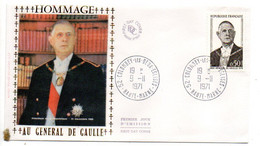 FDC Soie-1971-Hommage Au Général DE GAULLE--..cachet  COLOMBEY LES DEUX EGLISES-52 .à .....saisir - 1970-1979