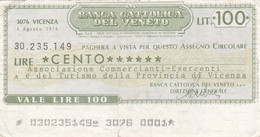 Italie - Billet De 100 Lire - Banco Cattolica Del Veneto - 4 Août 1976 - Emissions Provisionnelles - Chèque - [ 4] Emisiones Provisionales