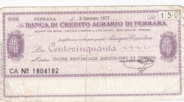 Italie - Billet De 100 Lire - Banca Di Credito Agrario Di Ferrara - 3 Janvier 1977 - Emissions Provisionnelles - Chèque - [ 4] Voorlopige Uitgaven