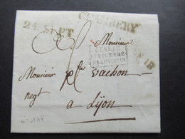 Sardinien / Frankreich 24.9.1821 Stempel L1 Chambery Und C.S.1.R Und Ra3 Italie Par Le Pont De Beauviosin - Entry Postmarks