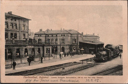 !  Ansichtskarte Herbesthal, Bahnhof Gare Grenze, Dampflok, Eisenbahn, Feldpost 1915, Postkontrolle Stempel Eupen, Greiz - Bahnhöfe Mit Zügen