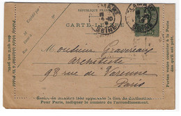 CLAMART Seine Carte Lettre Entier 15c Semeuse Lignée Mill 909 Yv 130-CL7 - Tarjetas Cartas