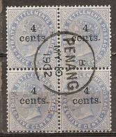 Malaysia Straits Settlements 1899 Block Of 4 With Crisp Penang Cancellation Obl - Straits Settlements
