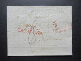 Spanien 1838 Rote Stempel L2 F.16 Cataluna / Ziffer 2 Und L2 Espagne Par Perpignan Nach Bedarieux - ...-1850 Vorphilatelie