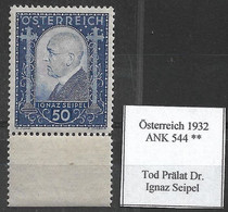 Österreich 1932: ANK 544 ** Tod Von Prälat Dr. Ignaz Seipel (Alter ANK- Wert 50.- €) - Teología