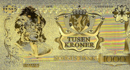 NORWAY 1000 KRONER GOLD FOIL TEST NOTE EMBLEM FRONT LANDSCAPE BACK ND(2000's) P? UNC READ DESCRIPTION !! - Norvegia