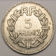 5 Francs Lavrillier, 1933, Nickel - III° République - 5 Francs