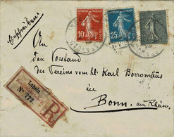 LR Tàd Provisoire ROND Longeville-les-St Avold 10/12/1919 Pour Bonn Allemagne étiquette Allemande De Recommandation - Covers & Documents