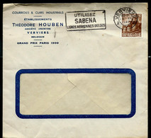 Enveloppe à Entête (cuirs Et Courroies) Obl. VERVIERS 15/07/1949 + Flamme Sabena - Correo Rural