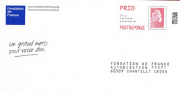 France. Entier Postal. Postréponse. Marianne L'engagée. Fondation De France - Prêts-à-poster:reply