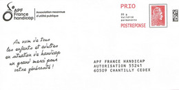 France. Entier Postal. Postréponse. Marianne L'engagée. APF. France Handicap. N° 350878. - Listos A Ser Enviados: Respuesta