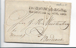 DK-V016 / DÄNEMARK P. Le B.G.D. 4. HAMBOURG  29 AVR 1807 Nach Bordeaux SELTEN - ...-1851 Voorfilatelie