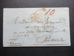 GB London 1852 Stempel PD / Paid Und Blauer L1 Bloomsbury / Angl AM 2 Calais 2 über Paris Nach Poitiers - Storia Postale