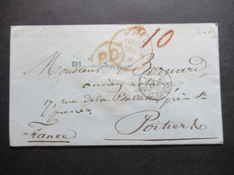 GB London 1852 Stempel PD / Paid Und Blauer L1 Bloomsbury / Angl AM 2 Calais 2 über Paris Nach Poitiers - Brieven En Documenten