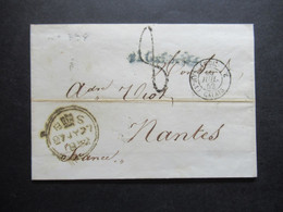 GB London 1852 Stempel B S Mit Krone Und Blauer L1 Oxford / Angl AM 1 Calais 2 über Paris Nach Nantes - Storia Postale